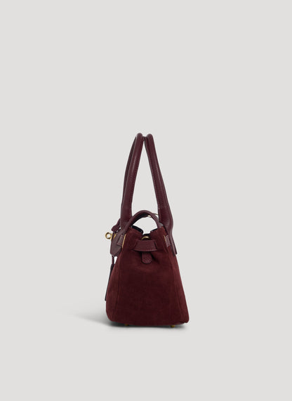 Borsa Elizabeth Micro in Camoscio e Pelle Borgogna