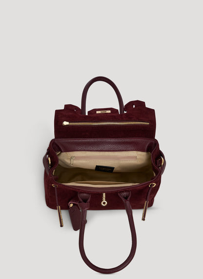 Borsa Elizabeth Micro in Camoscio e Pelle Borgogna