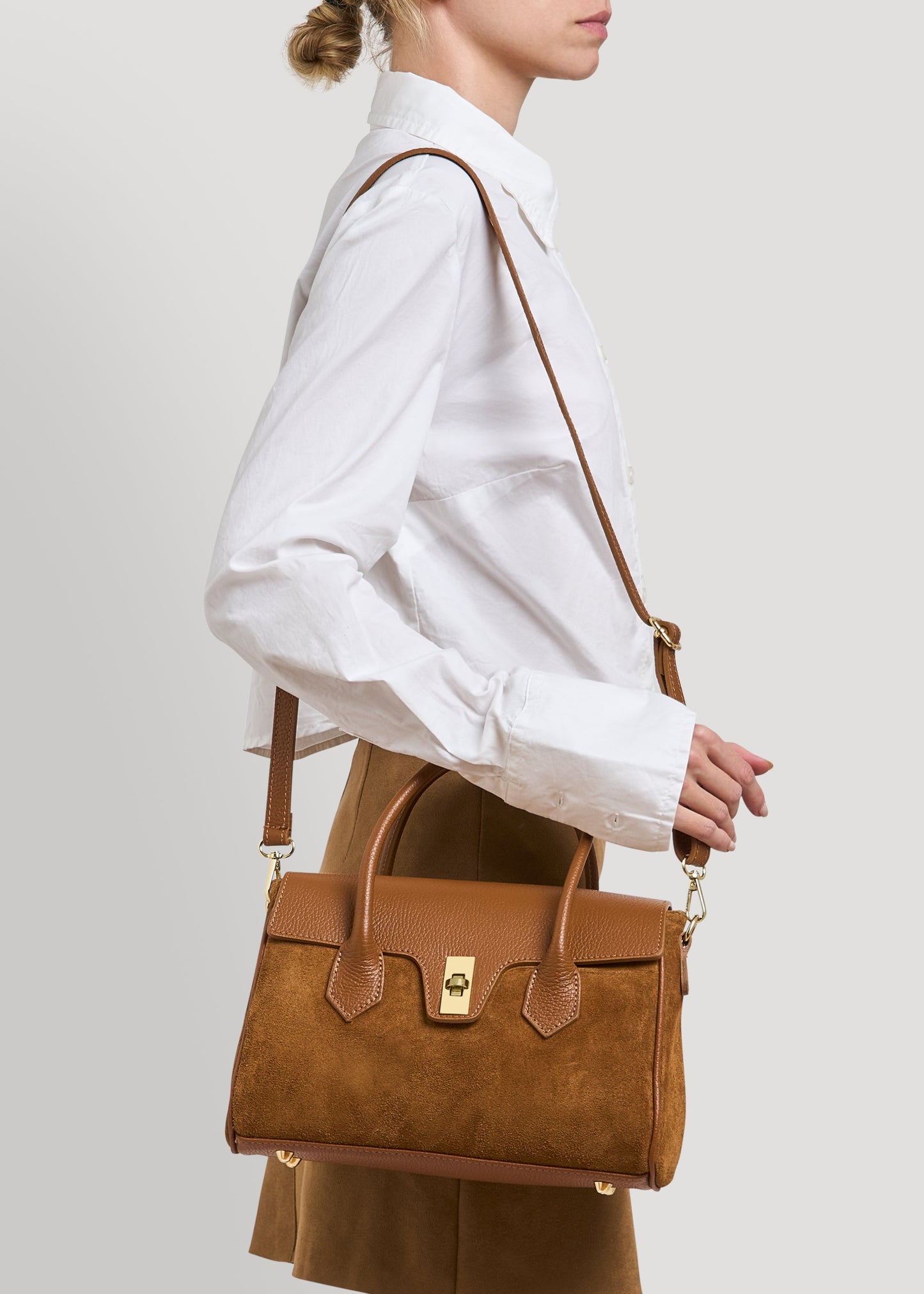 Borsa Cécile in Camoscio e Pelle Cuoio