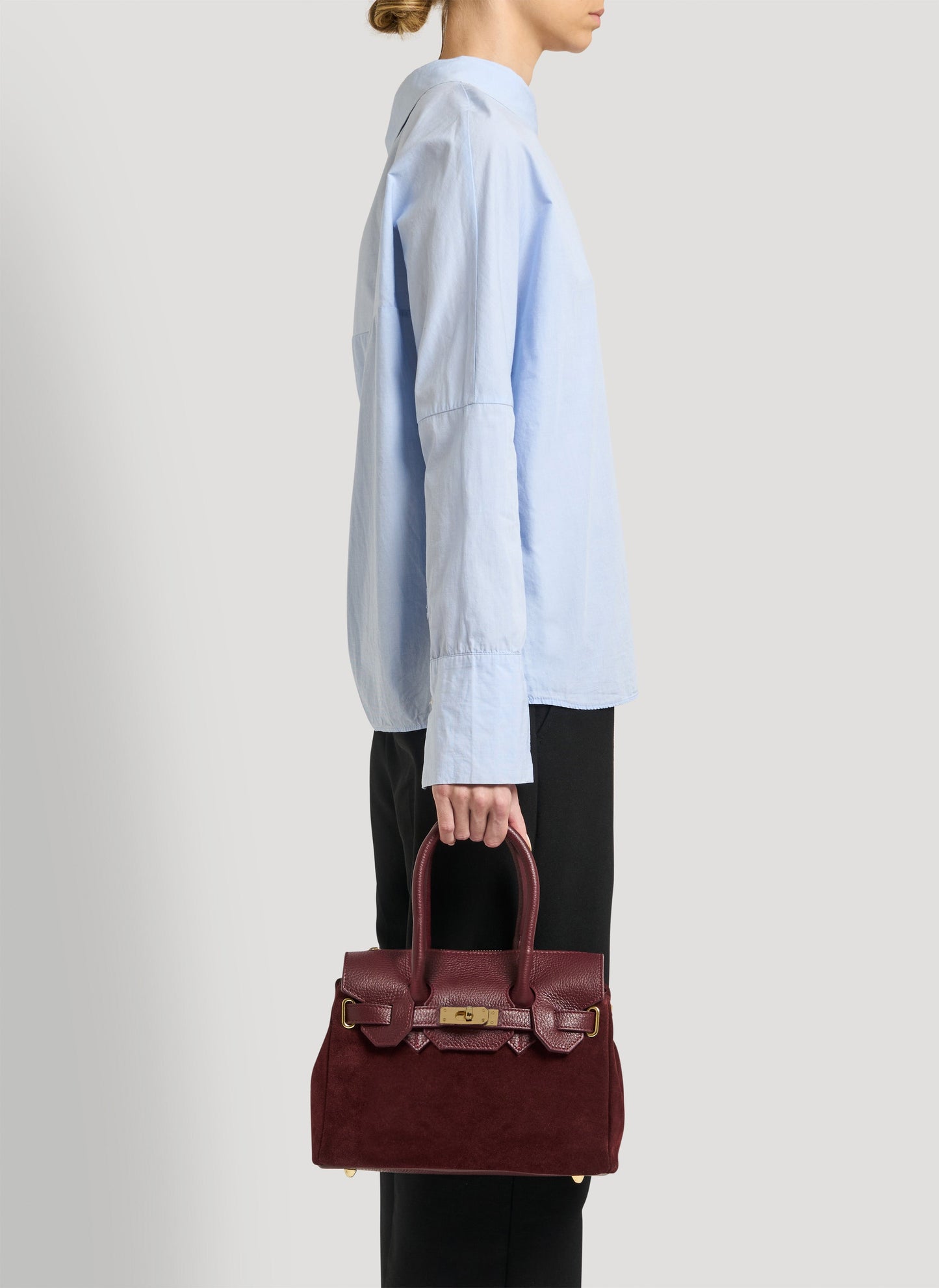 Borsa Elizabeth Micro in Camoscio e Pelle Borgogna