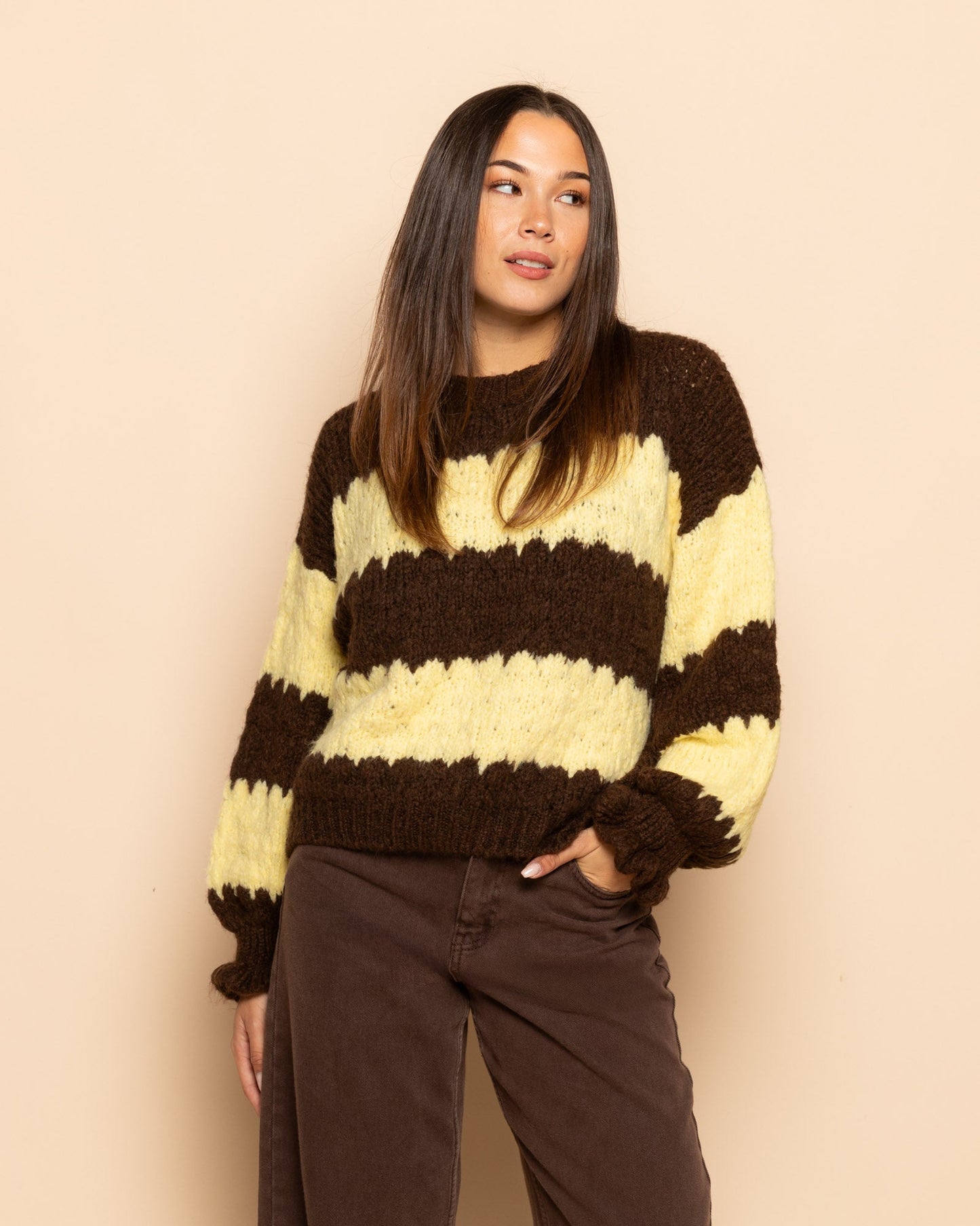 ROMY STRIPE RUFFLE KNIT BOTERGEEL