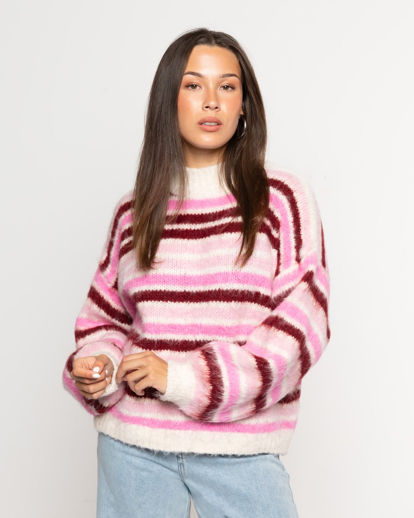 HAIRY STRIPE KNIT ROZE