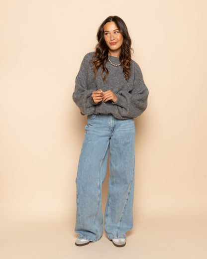 SIDE SEAM WIDE LEG JEANS MID BLAUW