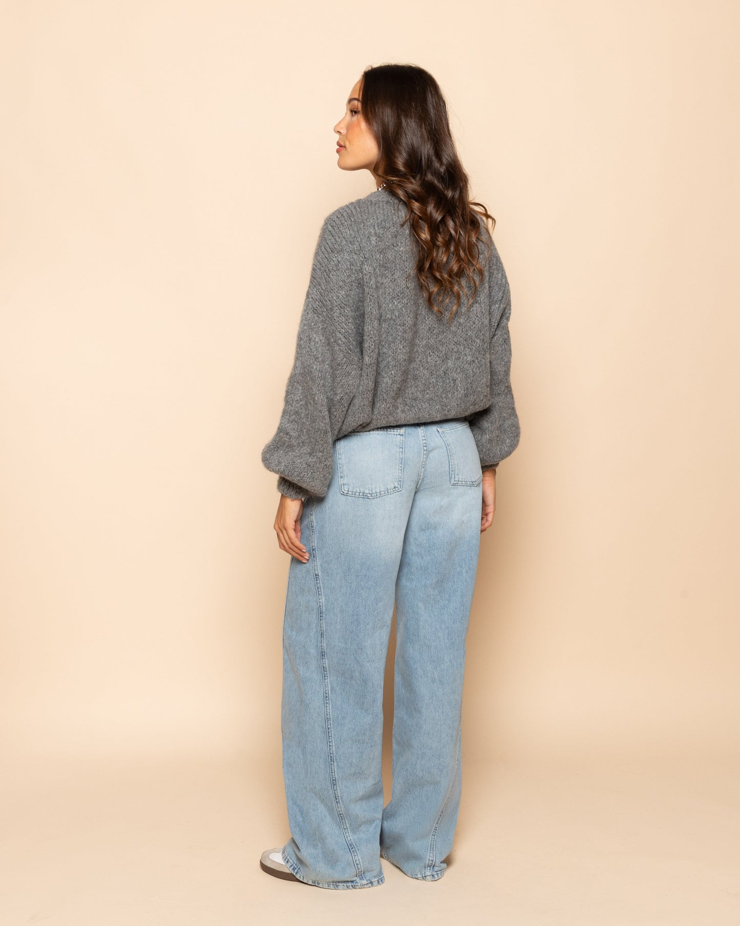 SIDE SEAM WIDE LEG JEANS MID BLAUW