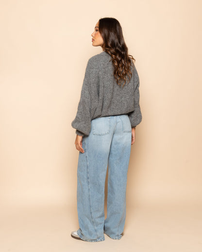 SIDE SEAM WIDE LEG JEANS MID BLAUW