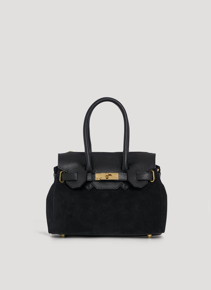 Borsa Elizabeth Micro in Camoscio e Pelle Nera