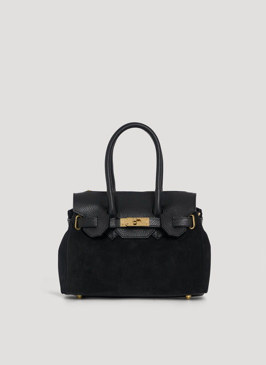Borsa Elizabeth Micro in Camoscio e Pelle Nera