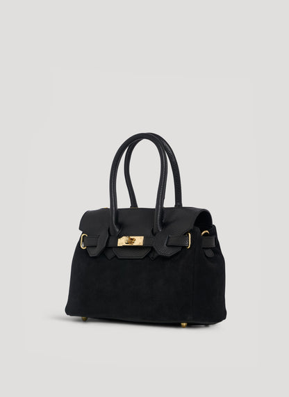 Borsa Elizabeth Micro in Camoscio e Pelle Nera