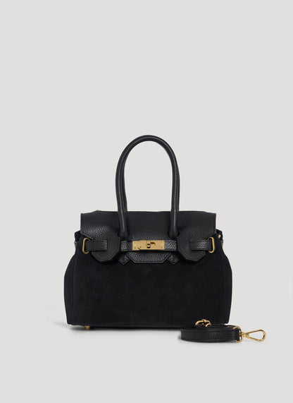 Borsa Elizabeth Micro in Camoscio e Pelle Nera