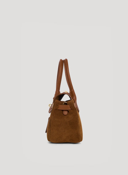 Borsa Elizabeth Micro in Camoscio e Pelle Cuoio