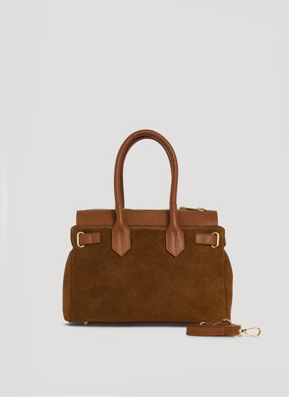 Borsa Elizabeth Micro in Camoscio e Pelle Cuoio