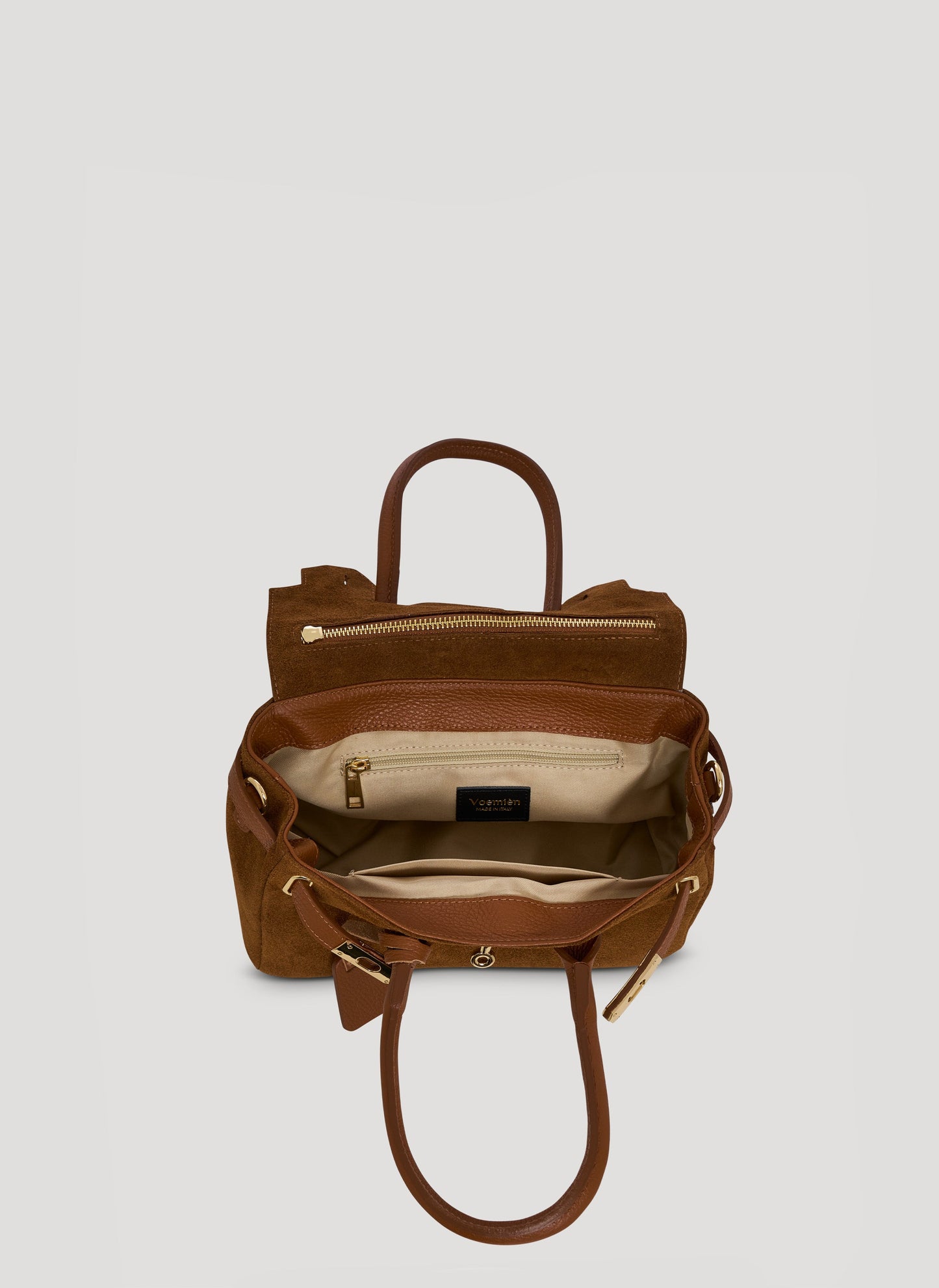 Borsa Elizabeth Micro in Camoscio e Pelle Cuoio