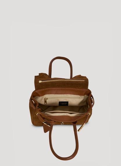 Borsa Elizabeth Micro in Camoscio e Pelle Cuoio