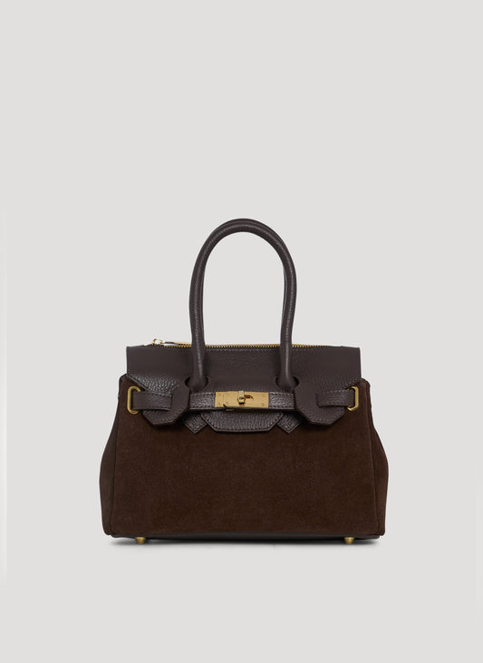 Borsa Elizabeth Micro in Camoscio e Pelle Testa di Moro
