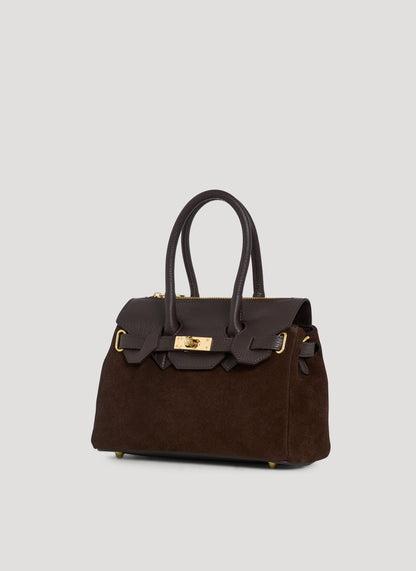 Borsa Elizabeth Micro in Camoscio e Pelle Testa di Moro
