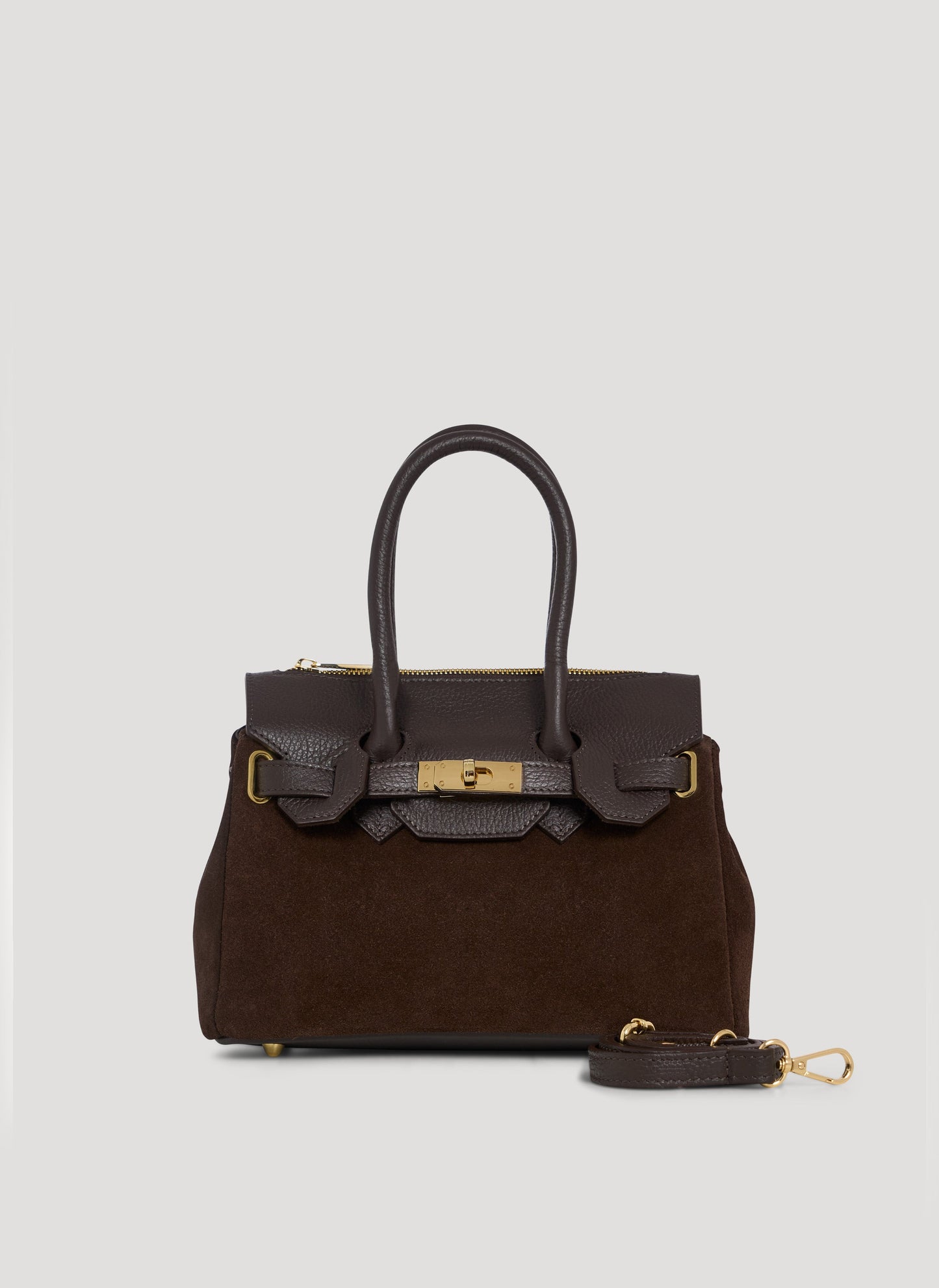 Borsa Elizabeth Micro in Camoscio e Pelle Testa di Moro