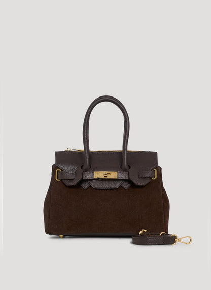 Borsa Elizabeth Micro in Camoscio e Pelle Testa di Moro