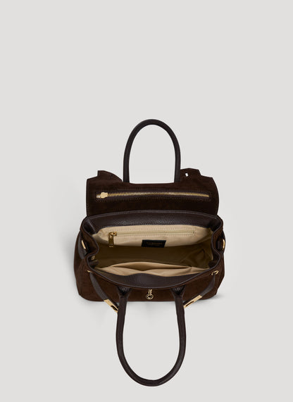 Borsa Elizabeth Micro in Camoscio e Pelle Testa di Moro