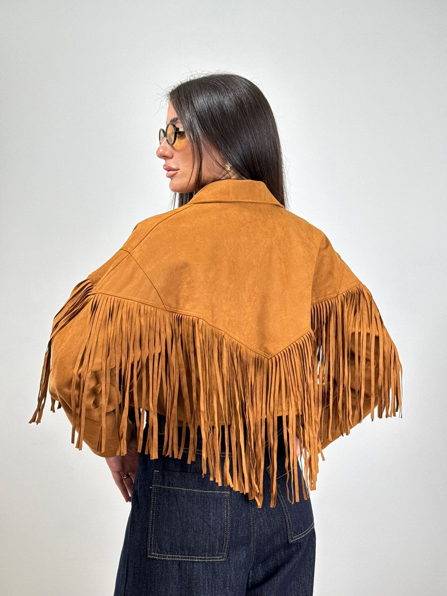 Giubbino CROPED FRANGE CAMEL 44183