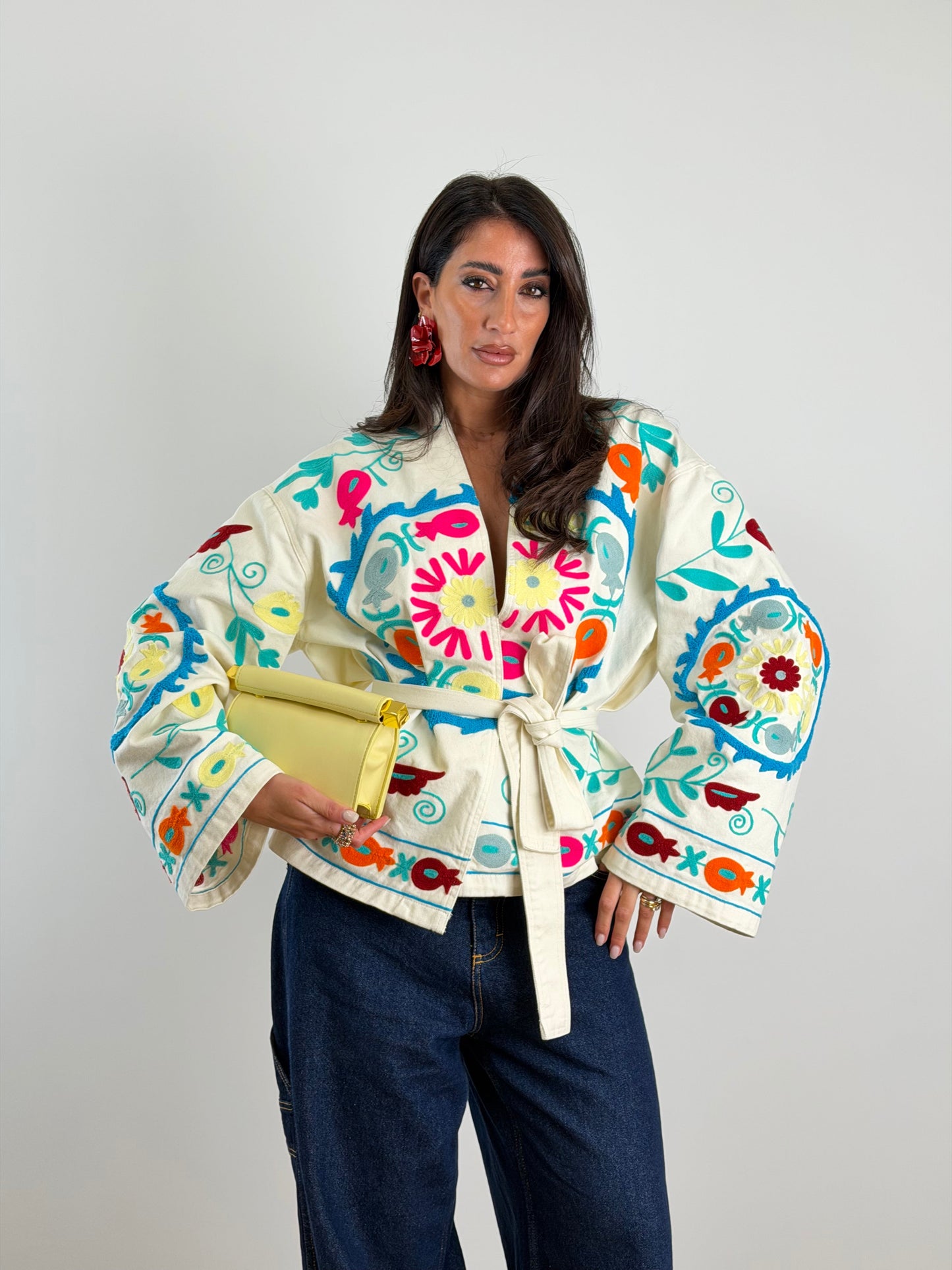 Giacca panna ricami multi color 13227