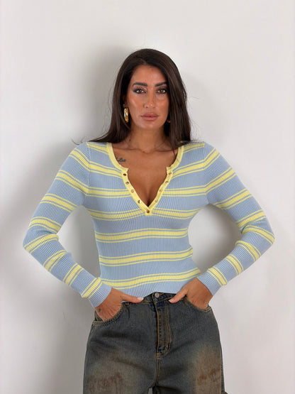 Maglia costine azzurra/gialla 6868