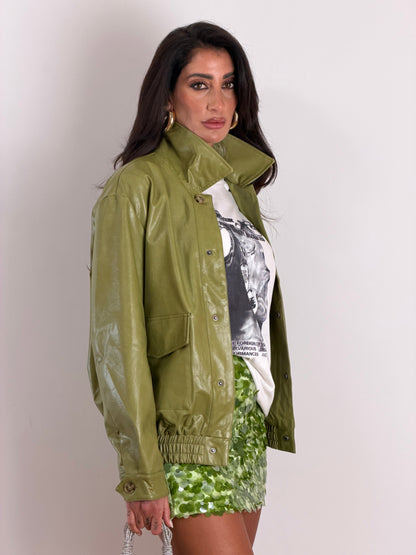 Giubbotto ecopelle verde 3505