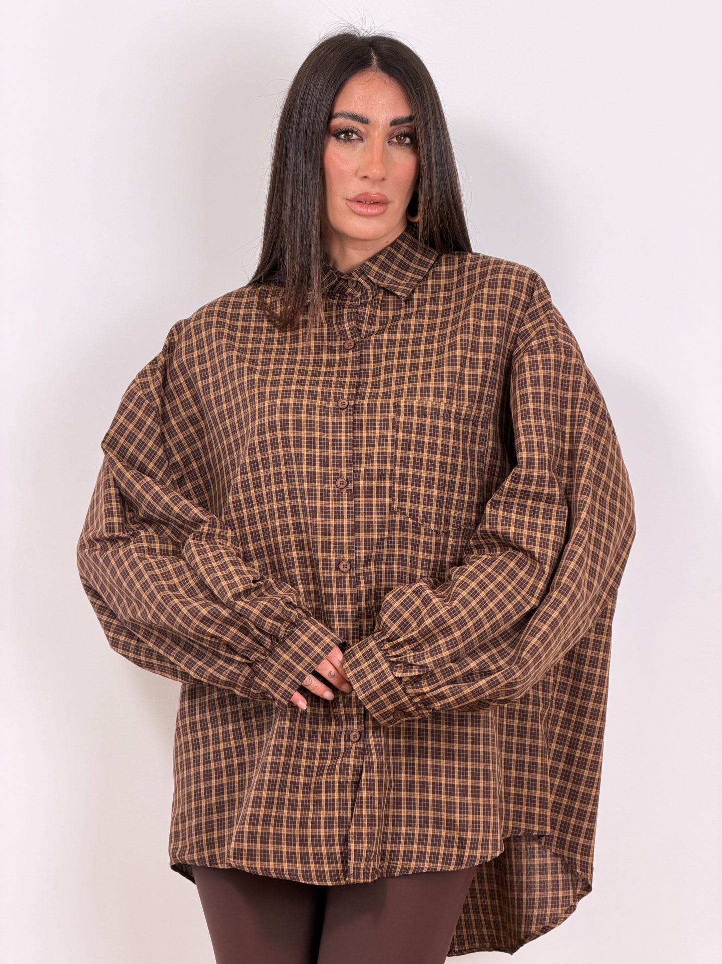 Camicia marrone righe over W46191