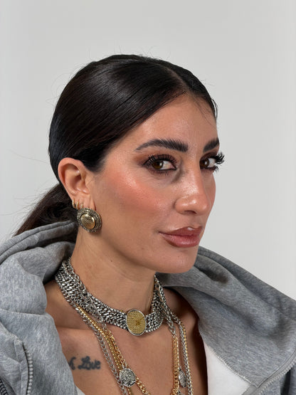 Orecchini tondi oro antico e Swarovski