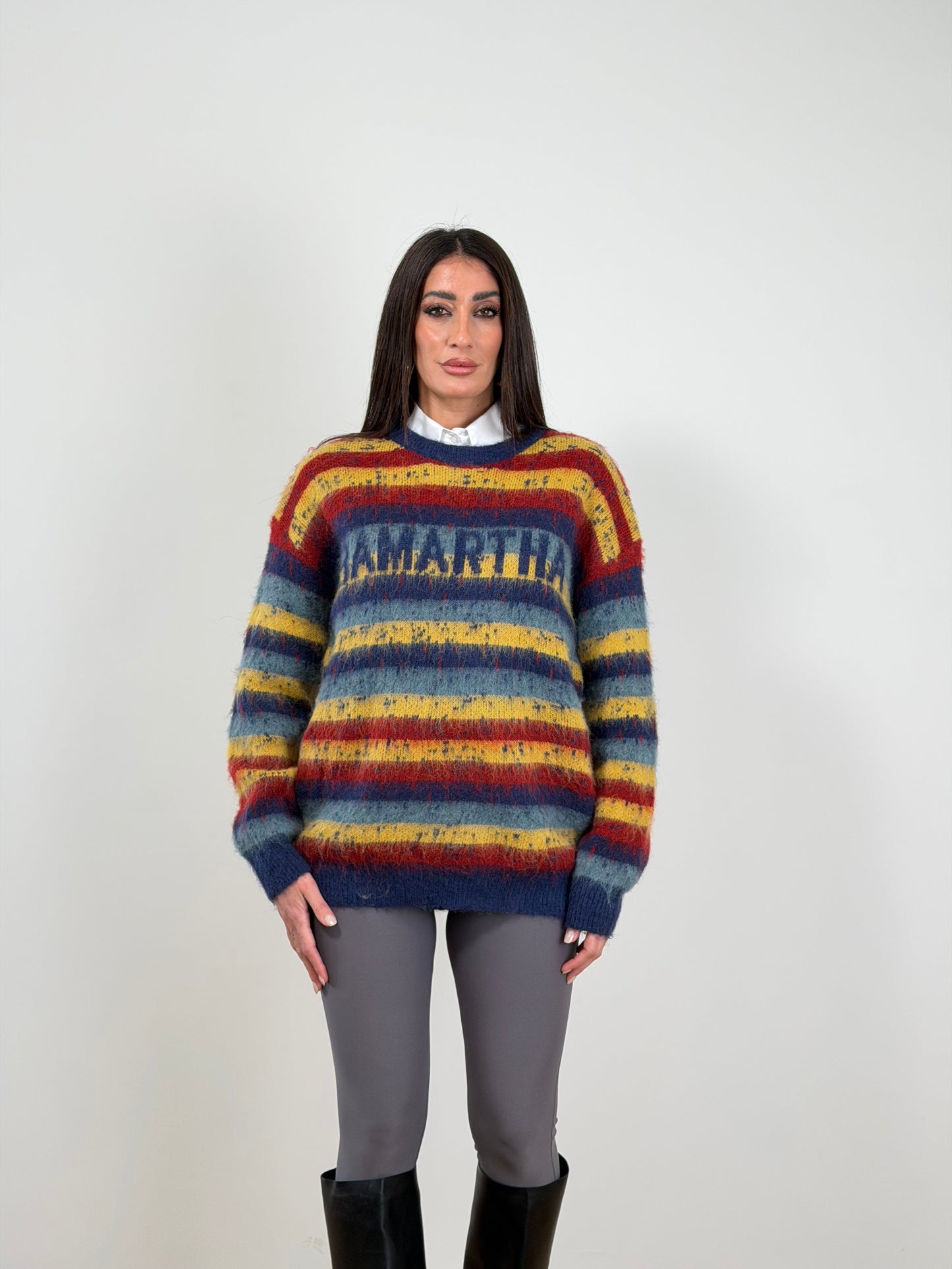 Maxi Pull righe color blu/giallo M009