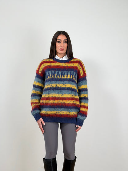 Maxi Pull righe color blu/giallo M009