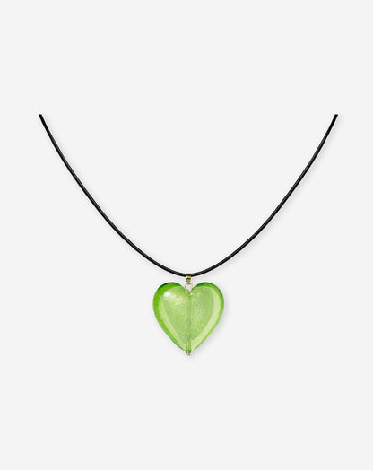 BIG GLASS HEART NECKLACE GROEN