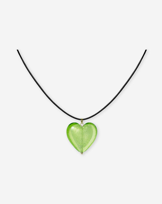 BIG GLASS HEART NECKLACE GROEN
