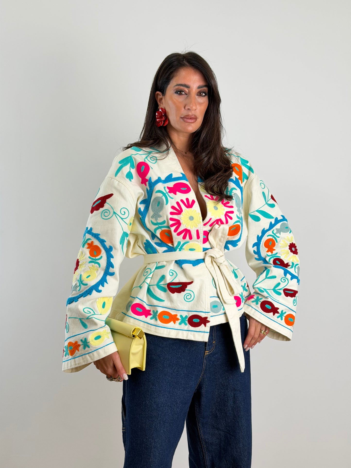 Giacca panna ricami multi color 13227