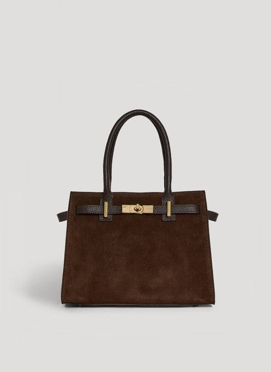 Borsa Grace in Camoscio e pelle Togo Testa di moro