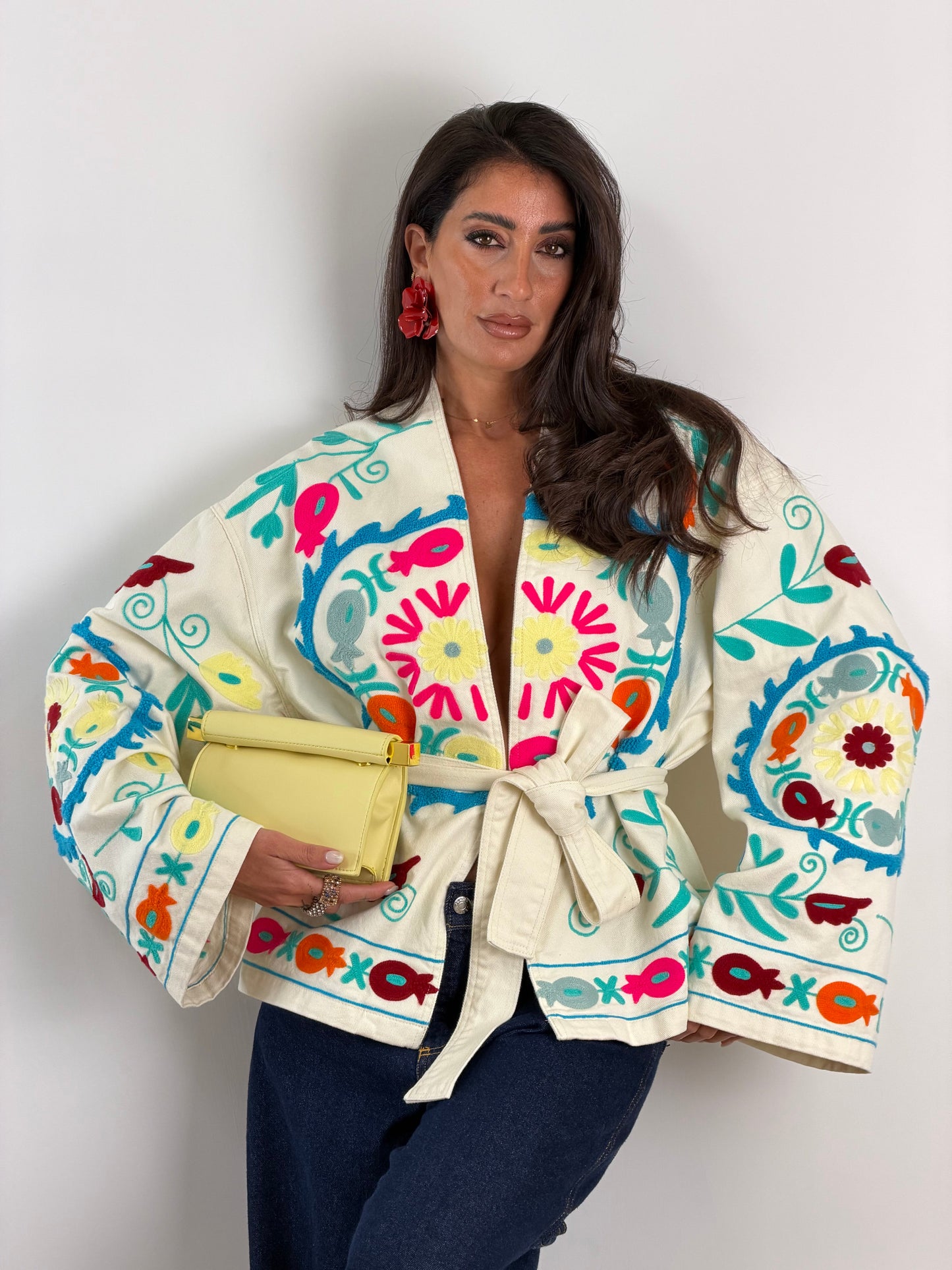 Giacca panna ricami multi color 13227