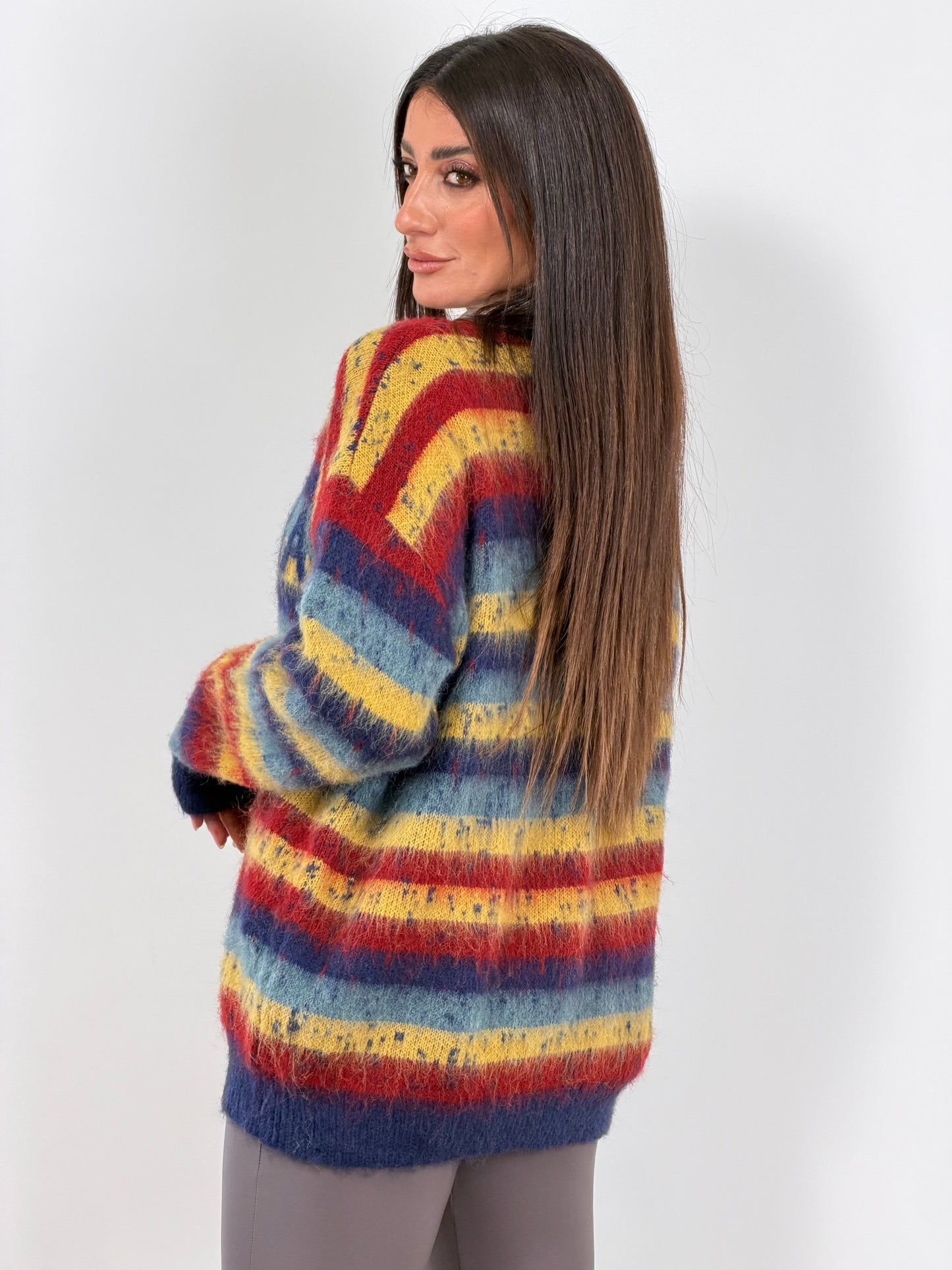 Maxi Pull righe color blu/giallo M009