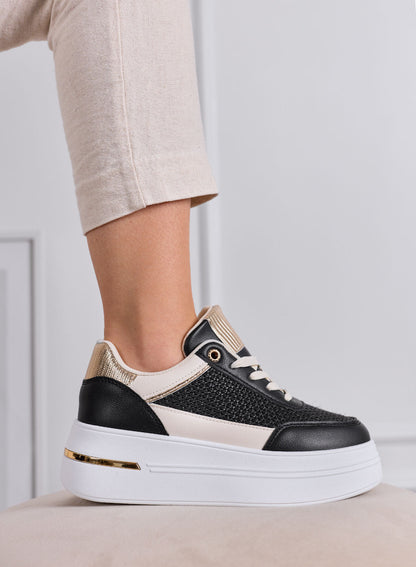 Chloé - Zapatillas negras con inserciones de tejido y detalles dorados