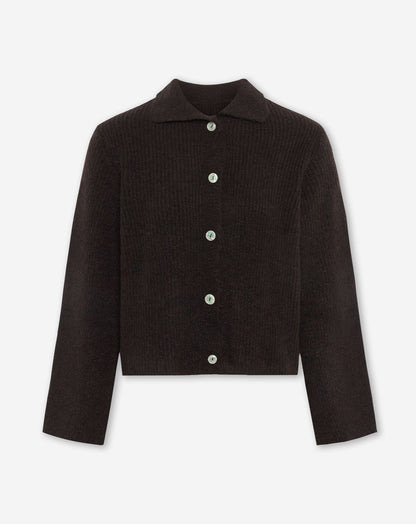 KNITTED POLO CARDIGAN DONKERBRUIN