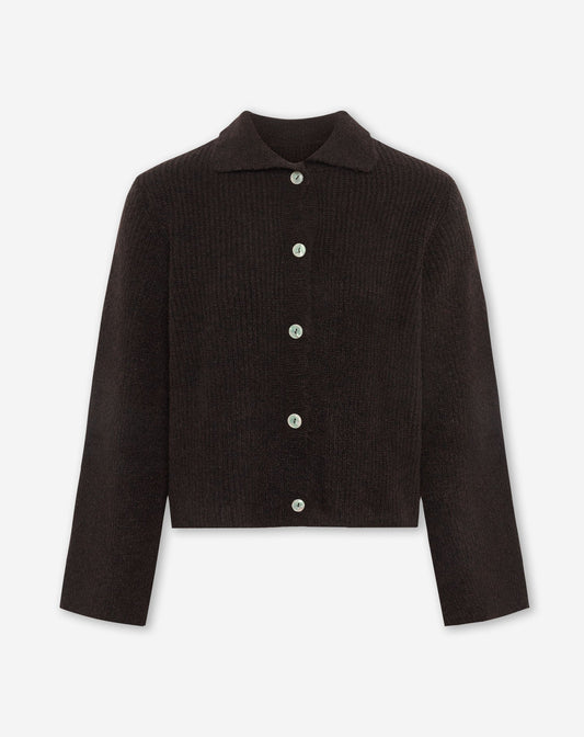 KNITTED POLO CARDIGAN DONKERBRUIN