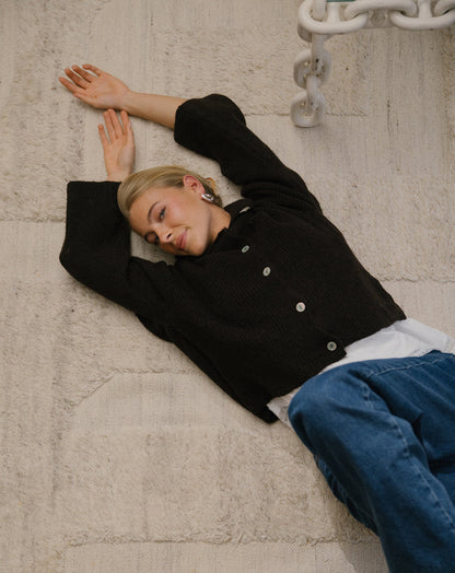 KNITTED POLO CARDIGAN DONKERBRUIN