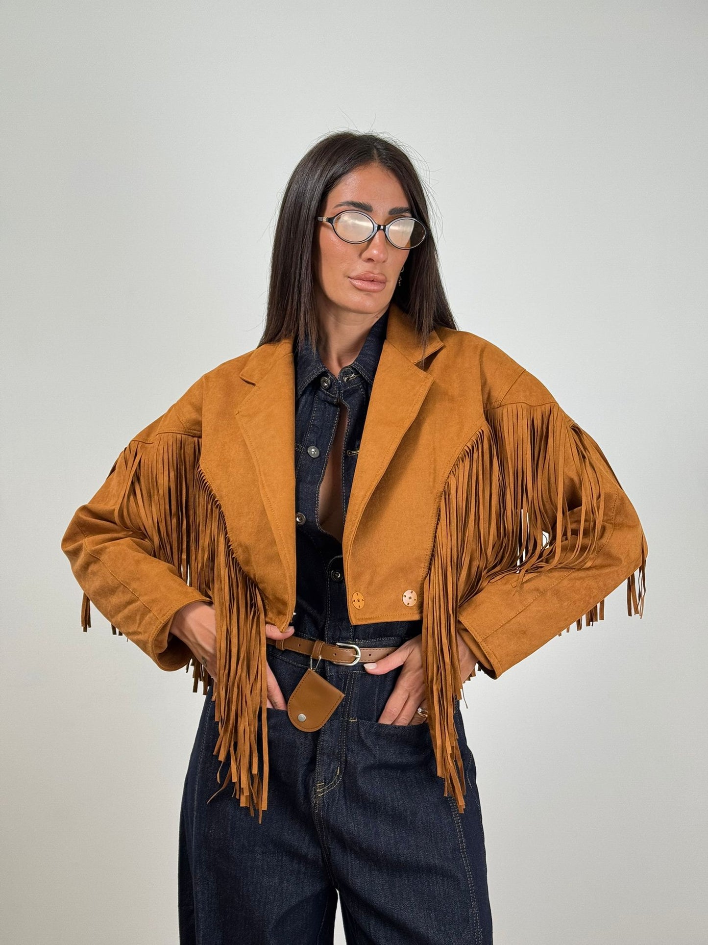 Giubbino CROPED FRANGE CAMEL 44183