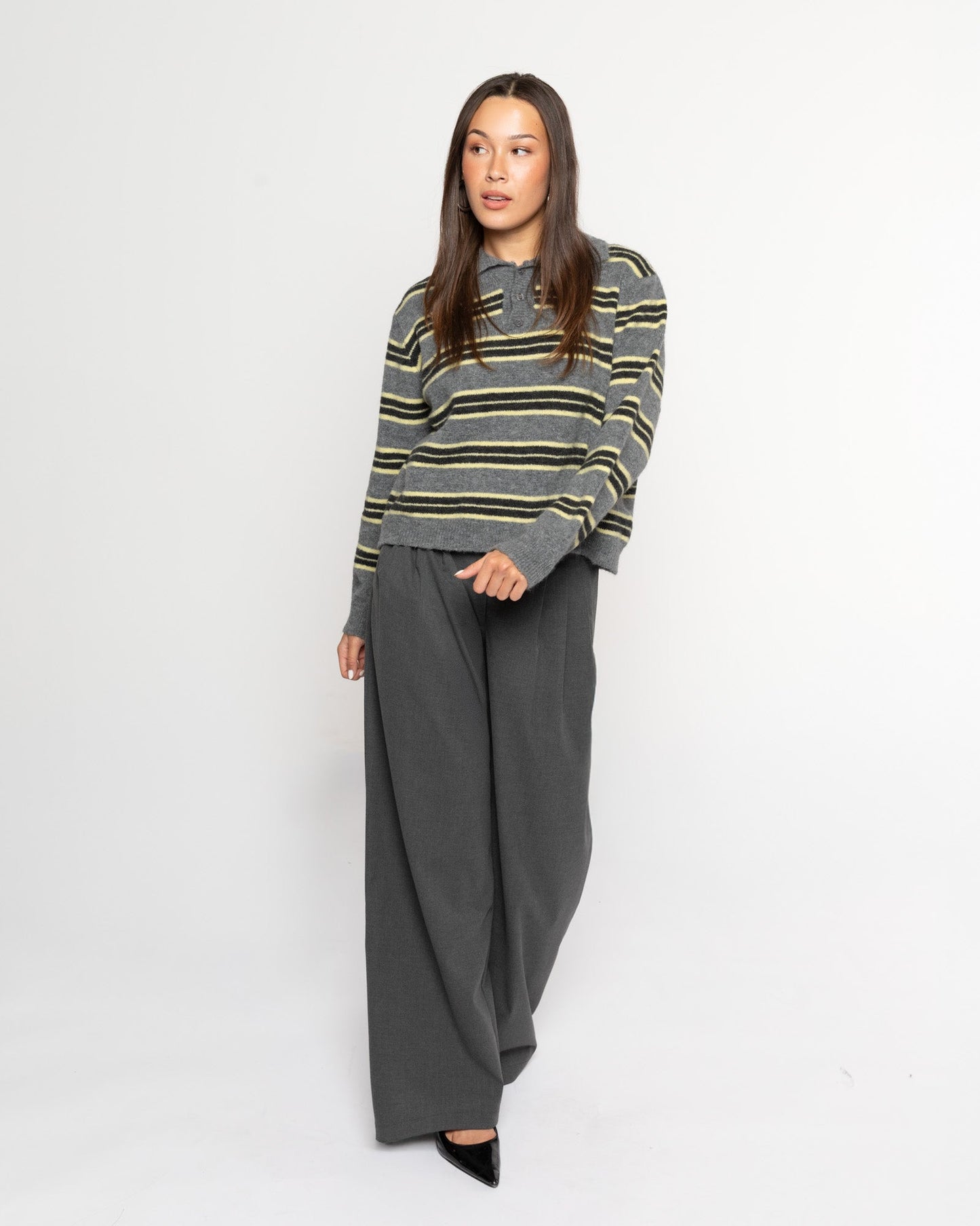 STRIPE KNITTED POLO BOTERGEEL