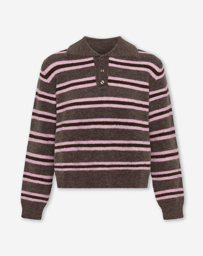 STRIPE KNITTED POLO ROZE