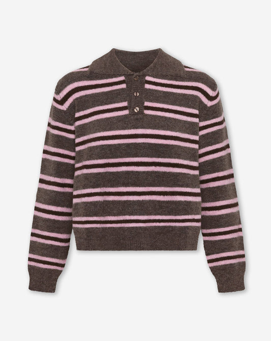 STRIPE KNITTED POLO ROZE