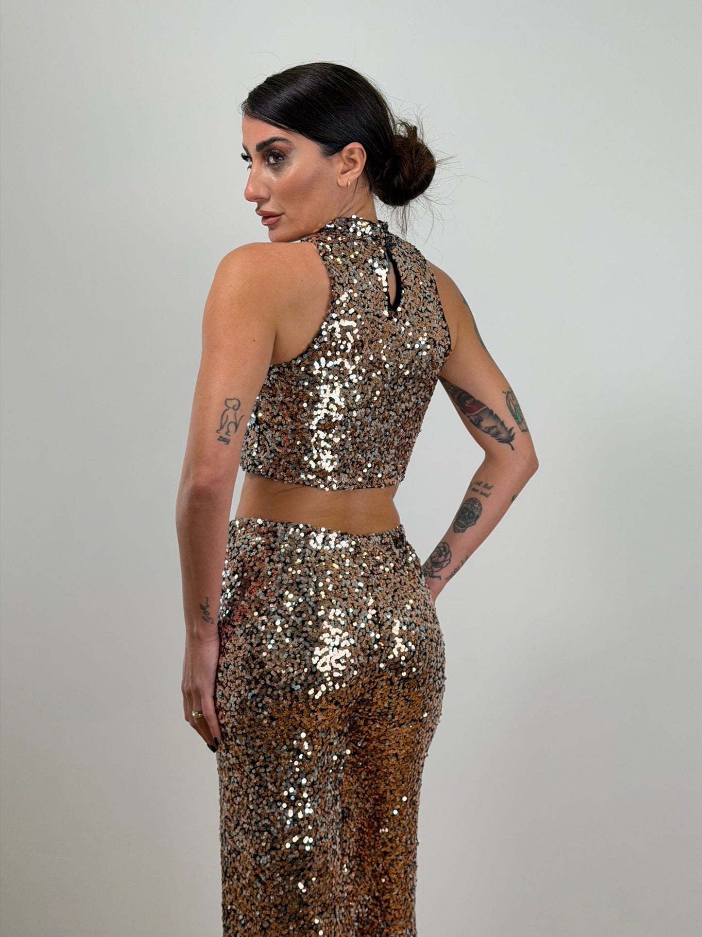 Panta palazzo paillettes oro/argento 6025