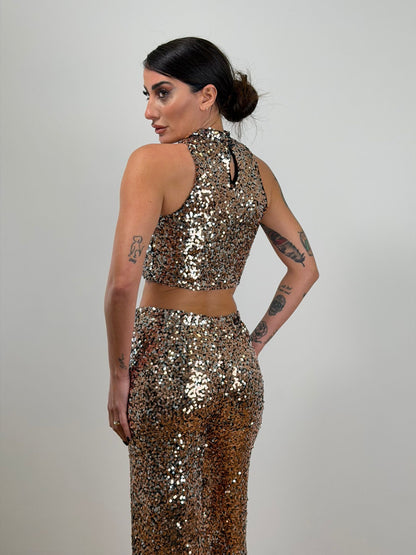 Panta palazzo paillettes oro/argento 6025
