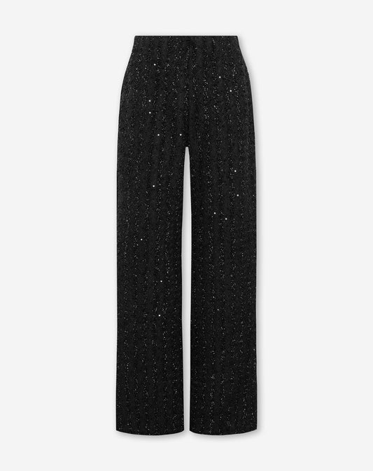 STRETCHY BOUCLE GLITTER WIDE LEG PANTS ZWART