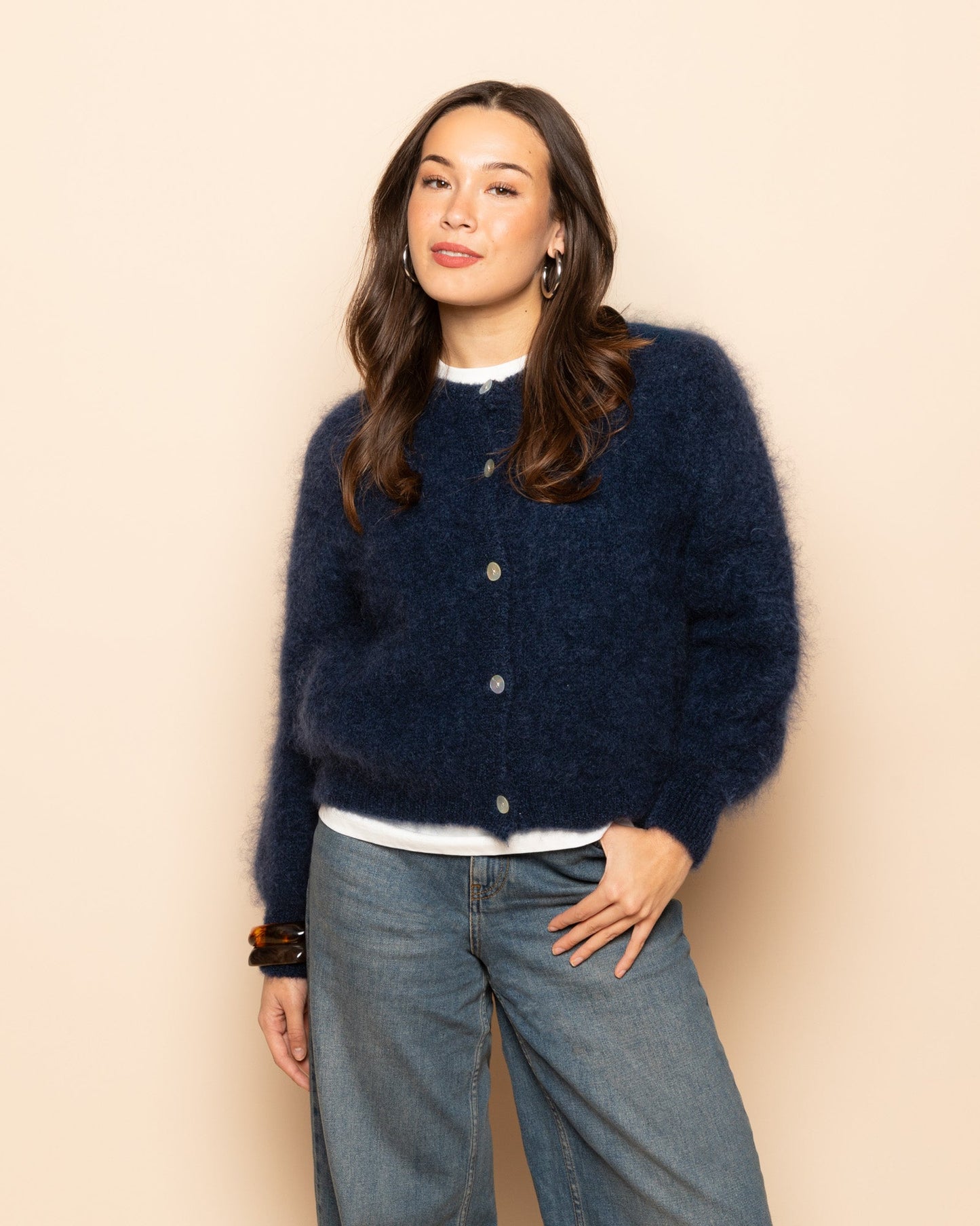 MOHAIR CARDIGAN MARINEBLAUW