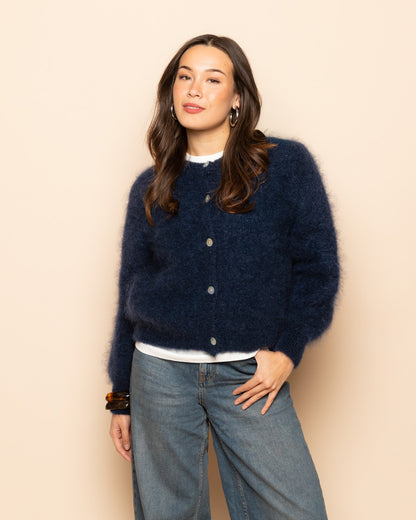 MOHAIR CARDIGAN MARINEBLAUW
