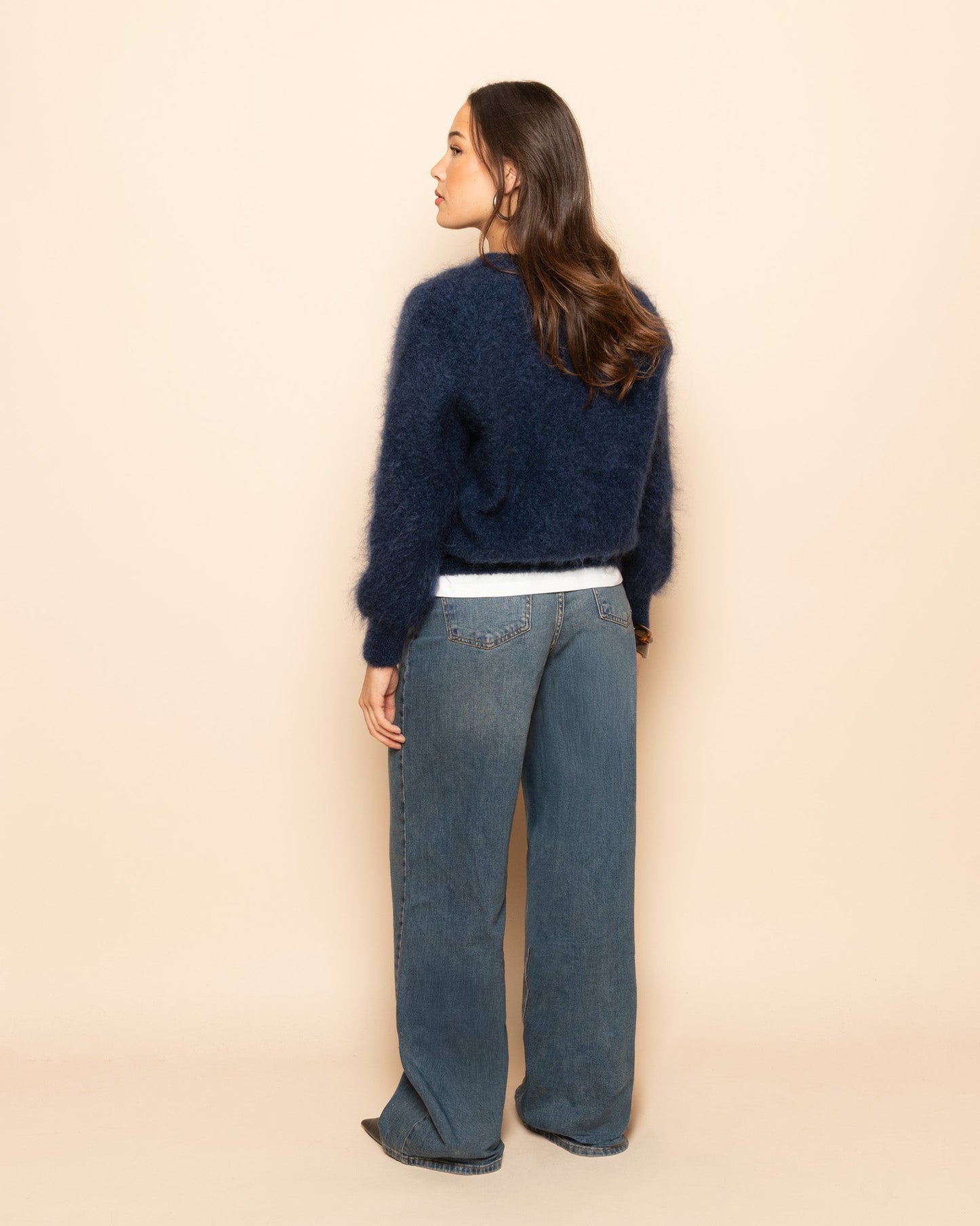 MOHAIR CARDIGAN MARINEBLAUW